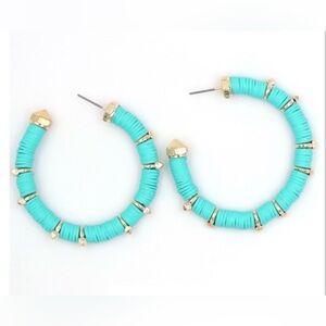 Gold Plated Rivet Turquoise Hoop Earrings